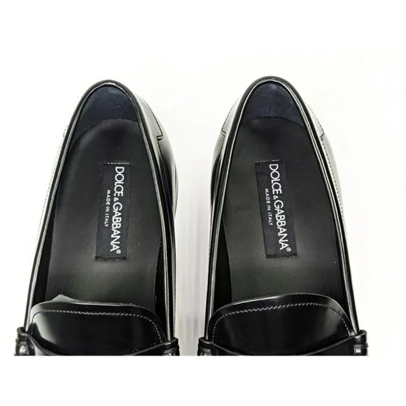 Dolce & Gabbana Men's DG-Plaque Polished Calfskin Leather Loafers Size 8.5